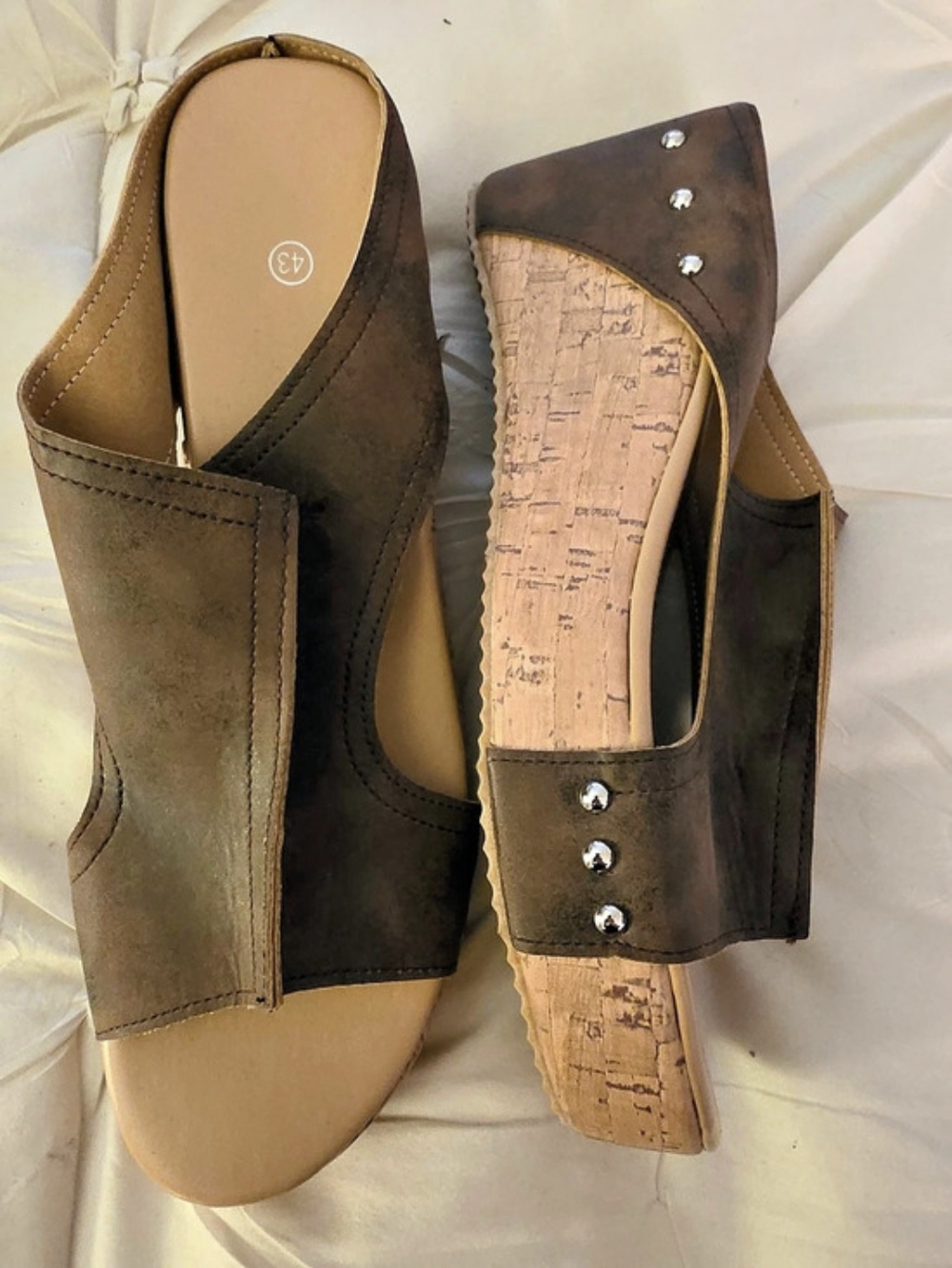 Brown Studded Wedge Sandals EU 37